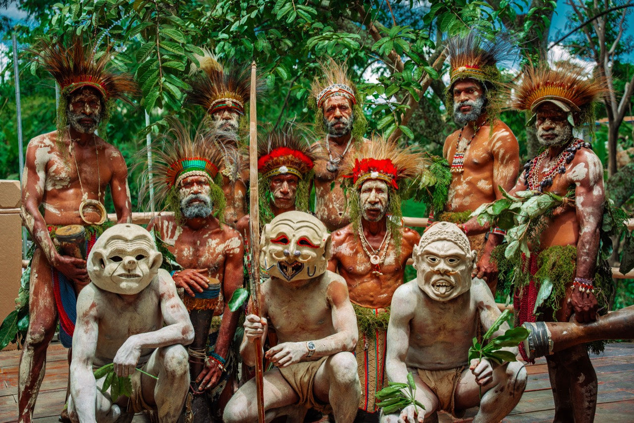 Papua New Guinea ceremonial performers in traditional dress